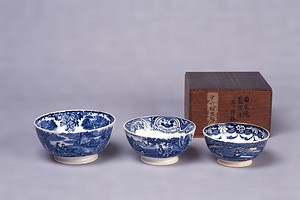 染付転写西洋風俗図鉢揃い