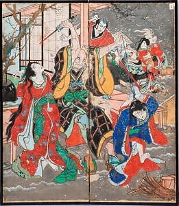 深渕神社の芝居絵屏風「由良湊千間長者　三荘太夫屋敷」