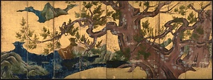 紙本金地著色檜図〈／四曲屏風〉