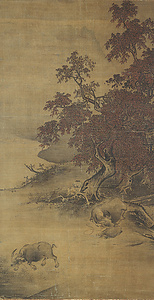 絹本著色秋野牧牛図