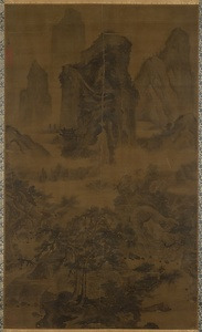 絹本淡彩山水図〈李在筆／〉
