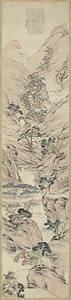 紙本淡彩松巒古寺図〈田能村竹田筆／天保四年ノ賛アリ〉