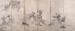 紙本墨画山水図〈／六曲屏風〉