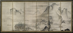 紙本墨画淡彩四季山水図〈／六曲屏風〉 しほんぼくがたんさいしきさんすいず