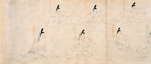 紙本淡彩公家列影図 
