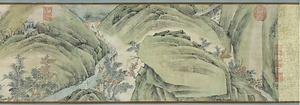 紙本淡彩秋山行旅図〈蕭雲従筆／〉