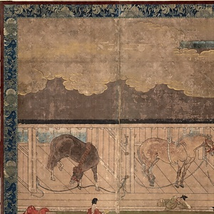 紙本著色厩図〈／六曲屏風〉 