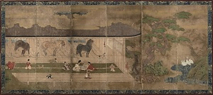 紙本著色厩図〈／六曲屏風〉 
