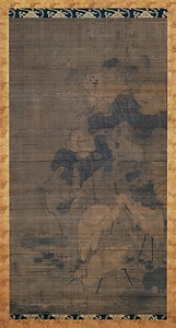 絹本墨画蓮池白鷺図 けんぽんぼくがれんちはくろず