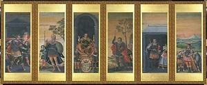 紙本金地著色泰西王侯図〈／六曲屏風〉 