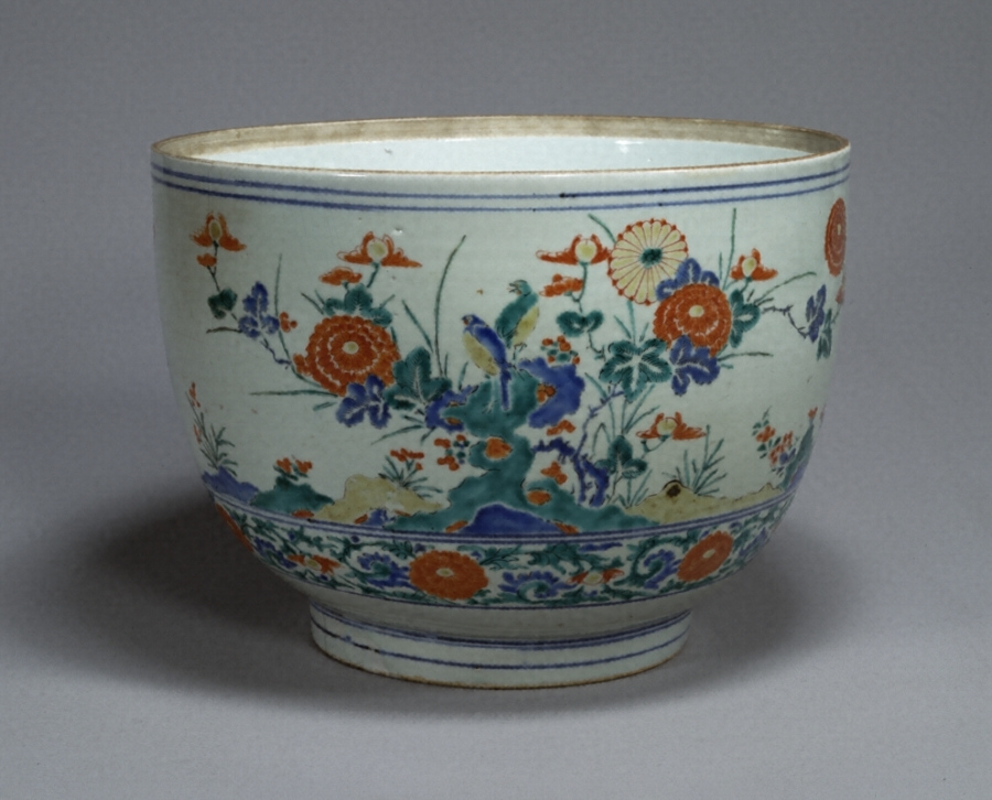 明治期 吉祥 花鳥 瓔珞紋 色絵伊万里 染付 重ね鉢 入れ子 深鉢 手彩色 色絵花鳥文大深鉢〈伝酒井田柿右衛門作／〉 文化遺産オンライン