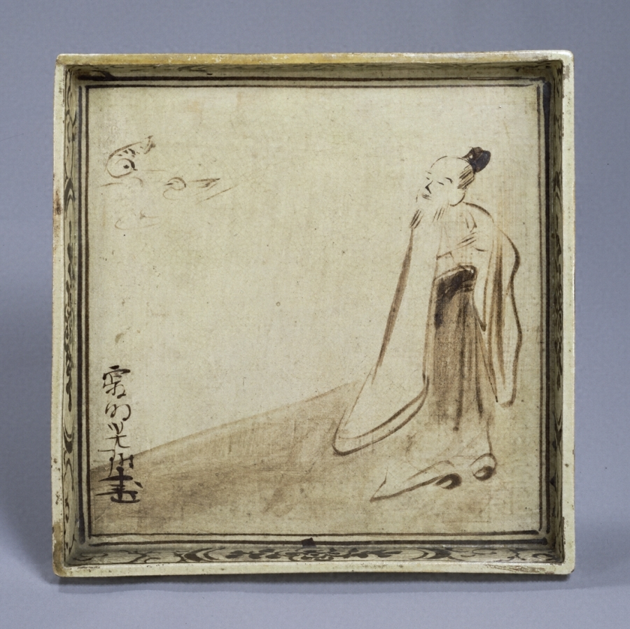 銹絵観鴎図角皿〈尾形乾山作／尾形光琳画〉 文化遺産オンライン