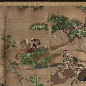 紙本著色牧馬図〈長谷川信春筆/六曲屏風〉 しほんちゃくしょくぼくばず〈はせがわしんしゅんひつ/ろっきょくびょうぶ〉