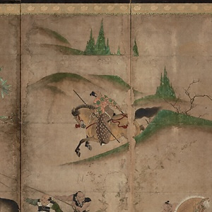 紙本著色牧馬図〈長谷川信春筆/六曲屏風〉 しほんちゃくしょくぼくばず〈はせがわしんしゅんひつ/ろっきょくびょうぶ〉