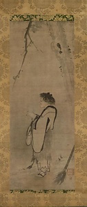 紙本墨画寒山拾得図