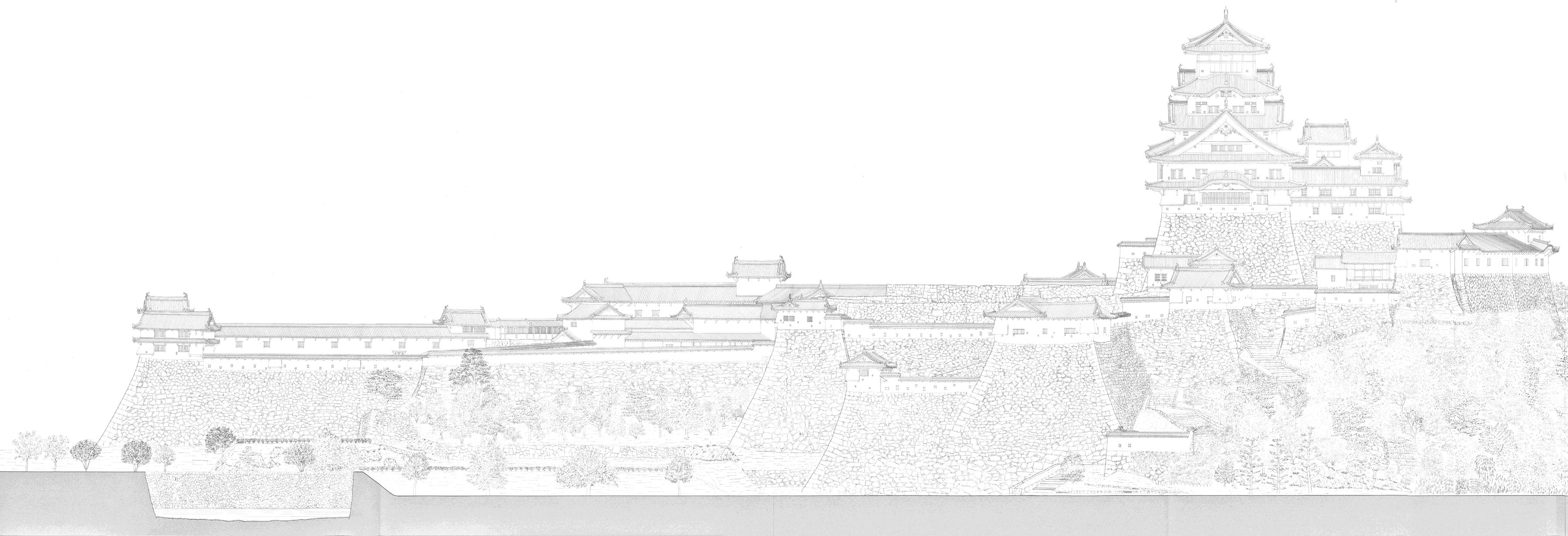 DRAWINGS OF BUILDINGS -Himeji-jo Castle Compound:-East Elevation