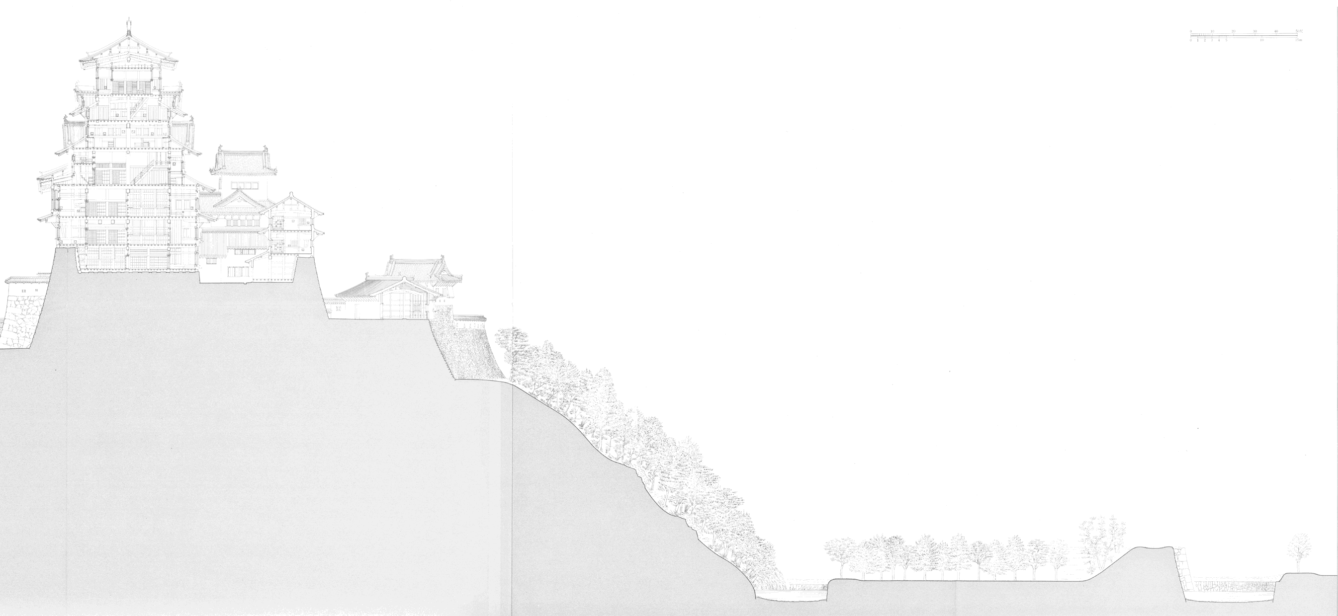 DRAWINGS OF BUILDINGS -Himeji-jo Castle Compound:-North-South Section