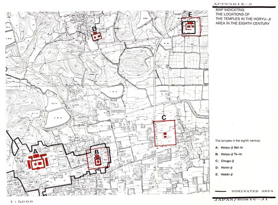 MAP INDICATING THE LOCATIONS OF -THE TEMPLES IN THE HORYU-JI -AREA IN THE EIGHTH CENTURY