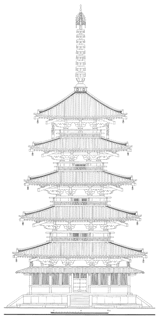 7.Horyu-ji Sai-in Gojunoto: Front Elevation