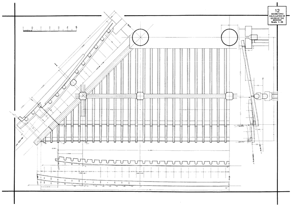 DETAILED RECORD DRAWINGS OF THE Byodo-in Ho-o-do (after repair) 12. Geometric calculation of eaves of the mokoshi