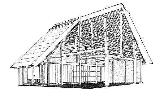 6-4. Thatched gable-rooled farmhouse with taruki (rafter) strunture
